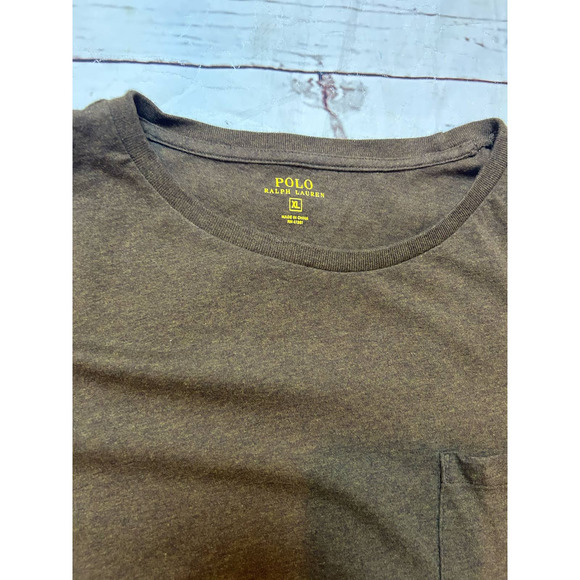 Polo Ralph Lauren Mens XL Brown Long Sleeve Logo Crewneck Pocket Tee - Picture 2 of 8